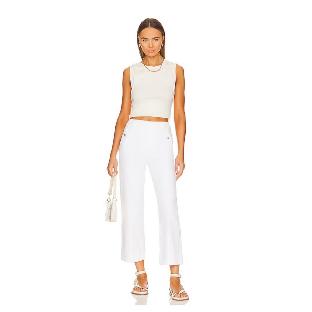 SPANX Crop Pants Wide Leg Twill White Pull On Flap Pockets 20312Q Women's Medium